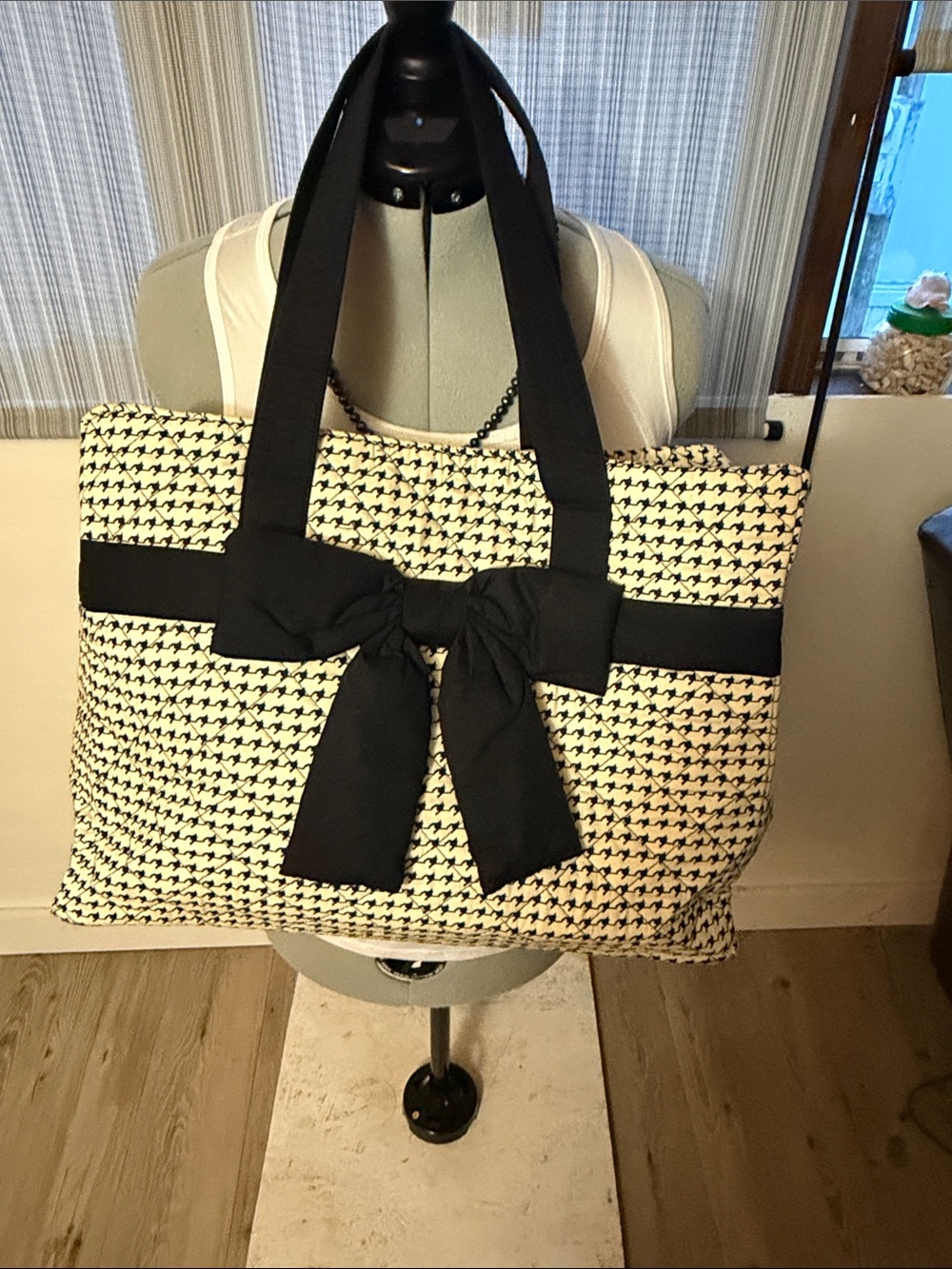 Classic Black & Cream Tote Bag with Bow